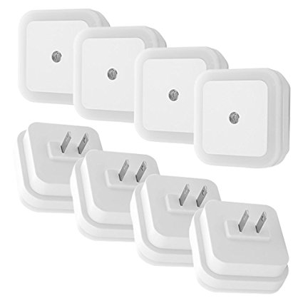 TTLIFE 8pcs Square and Round LED Light Sensor Control Night Light Lamps for Bedroom Hallway US Plug Mini LED Night Light Control Auto Sensor (white)