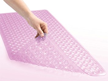 GORILLA GRIP Rectangle (35-Inch-by-16-Inch) Non-Slip Machine Washable Bath Mat, Pink