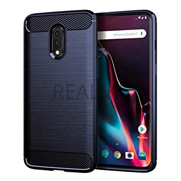 REALIKE OnePlus 7 Back Cover, Flexible Carbon Fiber Back Case for OnePlus 7 {Blue}