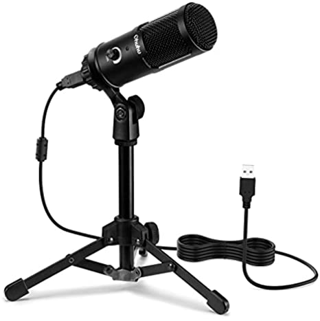 Ohuhu USB Microphone, Condenser Laptop pc Gaming Mic Podcast Microphone Kit with Scissor Boom Arm Stand, Tripod Stand & Pop Filter for Streaming Podcast, YouTuber, Gaming