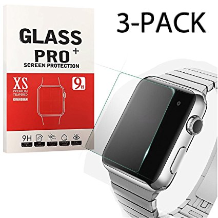 XtreMates [3-Pack]42mm Apple iWatch Screen Protector Tempered Glass Screen Protector [Anti-bubble, Scratch Resistant]