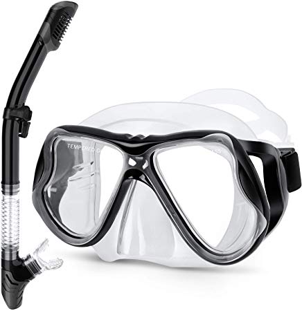 Greatever Dry Snorkel Set,Panoramic Wide View,Anti-Fog Scuba Diving Mask,Easy Breathing and Professional Snorkeling Gear for Adults