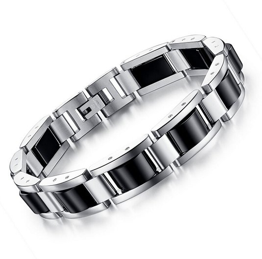 Feraco Men Sleek Stainless Steel Magnetic Therapy Bracelet in Velvet Gift Box with Free Link Removal Tool