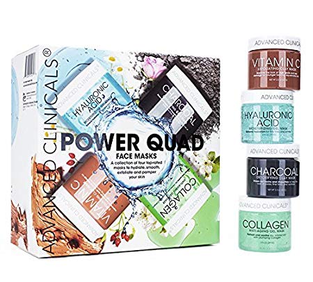 Advanced Clinicals Power Quad Face Masks Charcoal Mask, Vitamin C Mask, Collagen Mask, Hyaluronic Mask. 2oz each. Great gift set!