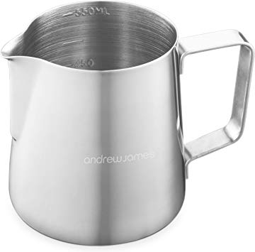 Andrew James Milk Jug Stainless Steel for Frothing and Coffee Machine | Barista Style Metal Jug | Steady Pour Lip and Embossed Scale | 550ml