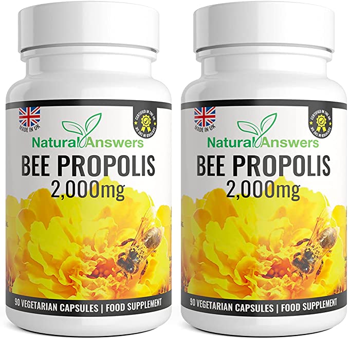 180 Capsules Pure Bee Propolis 2000mg - 1000mg Per Capsule, 2000mg per Serving, 100% Suitable for Vegetarians