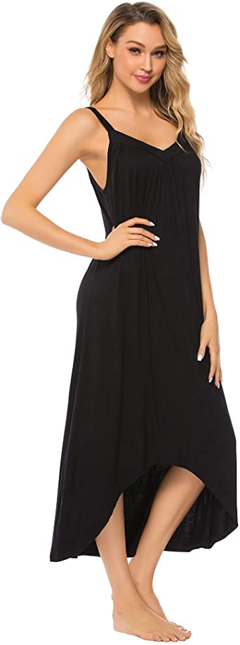 FINWANLO Nightgowns for Women Sleeveless Long Sleepwear Cotton V Neck Full Slip Nightshirt Chemise Lounge Dresses
