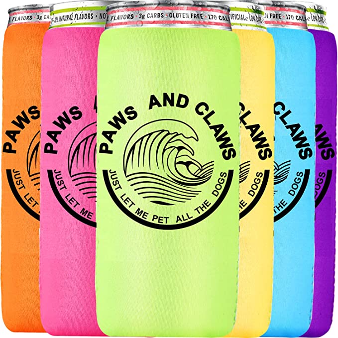 White Claw Slim Can Cooler Sleeve for 12OZ Drinks (6 Pack), Paws and Claws, Beer Cans Coolie Skinny Insulators for White Claw Michelob Ultra Red Bull Bud Light Coors Light