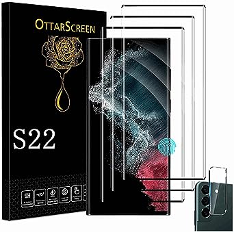 OttarScreen Galaxy S22 Screen Protector, 3 Pack Tempered Glass Screen Protector【3 1 Pack 】1 Pack Camera Lens Protector, Compatible Fingerprint, Easy Installation, 3D Glass 9H Hardness Tempered Glass Screen Protector for Samsung Galaxy S22 5g