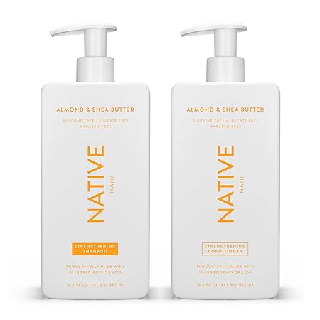 Native Shampoo and Conditioner Set, 16.5 fl oz each (2 pack) - All Hair Type Color & Treated From Fine to Dry Damaged, Sulfate Paraben Silicon and Dye Free - Strengthening Almond & Shea Butter