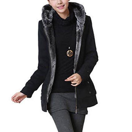 Jusfitsu Women's Fleece Hoodies Casual Winter Faux Fur Zip Up Coat Outerwear