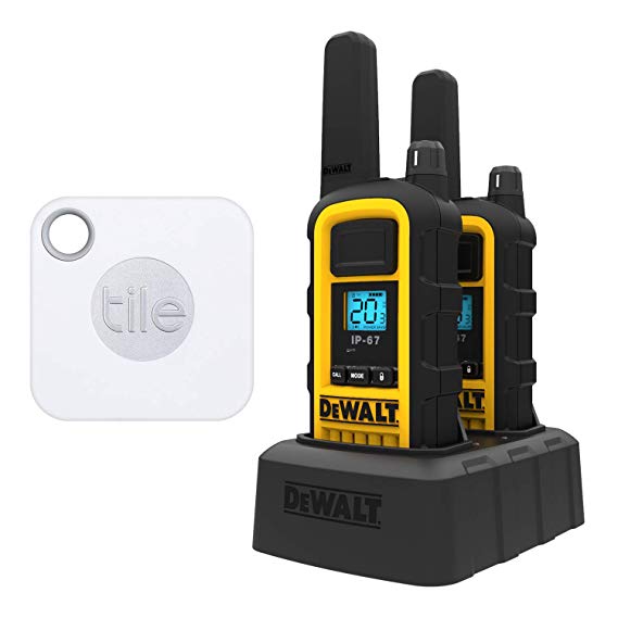 Tile Mate with Replaceable Battery - 1 pack and  DEWALT DXFRS800 Heavy Duty Business Walkie-Talkies