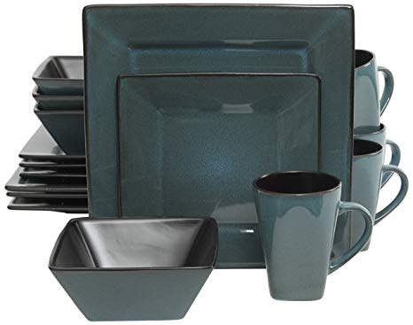 Gibson Elite 92912.16RM Kiesling 16 Piece Reactive Glaze Dinnerware Set, Blue/Black