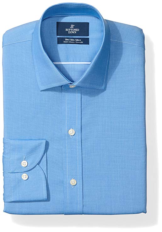 BUTTONED DOWN Men's Slim Fit Stretch Poplin Non-Iron Dress Shirt