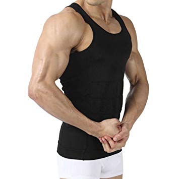 Men Body Slimming Tummy Shaper Belly Underwear shapewear Waist Girdle Shirt Vest/ Black /Size L (Shipping within 8 days)