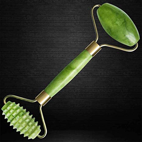 Leosense Jade Roller for Face Neck Beauty, 100% Hand Made Original Jade Stone Rollers | Great Anti Aging Tool for Facial Skin Rejuvenation and Slimming Massage, Spiky & Smooth Massage Rollers