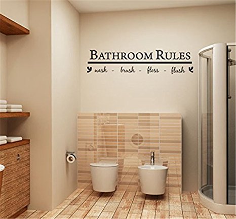 FOrU Wall Sticker Bathroom Rules Lettering Wallpaper Decal Removable Wall Art Decal