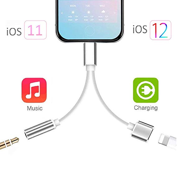 Headphone Adapter for iPhone 3.5mm Jack Converter Earphone Adapter for iPhone 8/8 Plus /7/7 Plus/iPhone X/XS/XS Max/XR Earphone Dongle Headphone Cable Splitter Aux Audio Jack & Charger Support iOS 12