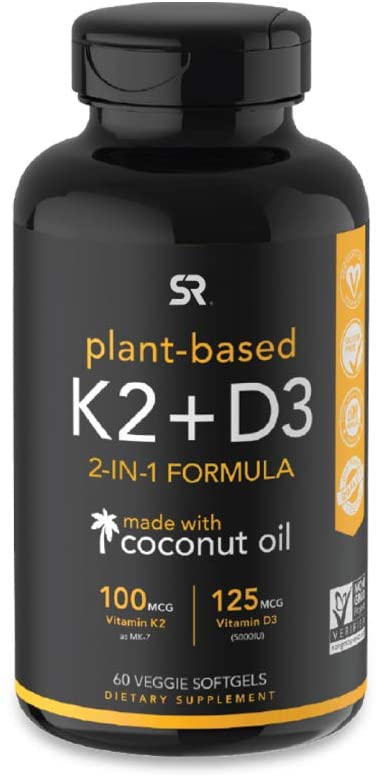 Vitamin K2   D3 with Organic Coconut Oil - 60 Veggie Softgels