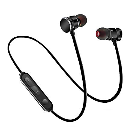 Bluetooth Headphones, Wireless Sport Neckband Magnetic Earbuds, Sweatproof Sports In-Ear Earpieces with Microphone-Black