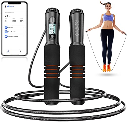 RENPHO Smart Jump Rope, Fitness Skipping Rope with APP Data Analysis, Workout Jump Ropes for Home Gym, Crossfit, Jumping Rope Counter for Exercise for Men, Women, Kids, Girls