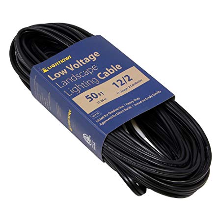 Lightkiwi N2126 12AWG 2-Conductor 12/2 Direct Burial Wire for Low Voltage Landscape Lighting, 50ft