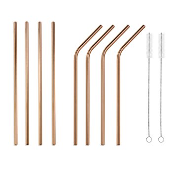 JOYECO Stainless Steel Drinking Straws, Rose Gold Straw, Reusable Drink Straw for 20oz Tumblers Rumblers Cold Beverage (Set of 8,4 Bent 4 Straight   2Brushes)