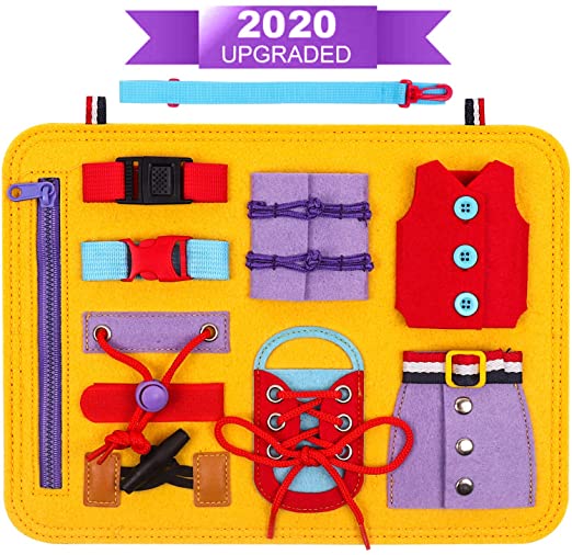 DigHealth Busy Boards for 1 2 3 4 Years Old, Preschool Educational Toys for Kids Learning Basic Motor Skills, Activity Board with Zippers, Buttons, Buckles, Braids for Airplane, Car or Home