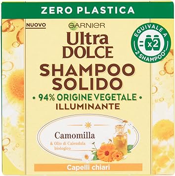 Garnier Ultra Dolce - Champú sólido de manzanilla, para cabello claro, con embalaje 100% ecológico sin plástico, 60 gr