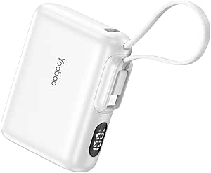 Yoobao Portable Charger with Built in Cable USB C, 10000mAh Power Bank Fast Charging, LED Display Cell Phone Travel Essentials, Battery Pack for iPhone 15 16 Android Samsung