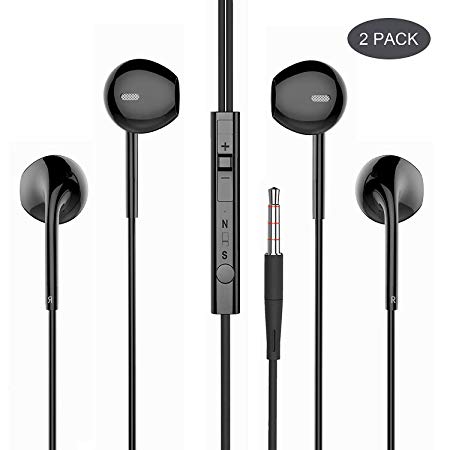 Earbuds, BYZ Wired Earphones in-Ear Headphones with Microphone for Running Workout Gym Black (2 Pack)