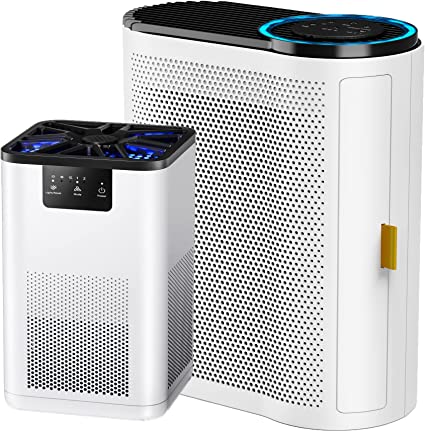 AROEVE 20dB Quiet Air Purifiers (MK06-White) and Air Purifiers(MK04-White) with Air Quality Sensors Combo For Pet Smoke Pollen Dander Hair Smell Air Cleaner For Bedroom Office Living Room Kitchen