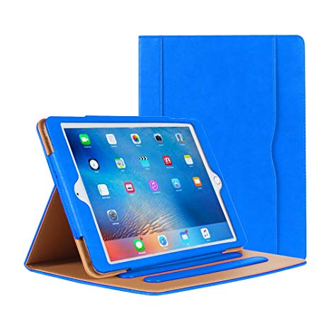 iPad Air Case - Leather Stand Folio Case Cover for Apple iPad Air Case with Multiple Viewing Angles, Document Card Pocket (Blue)
