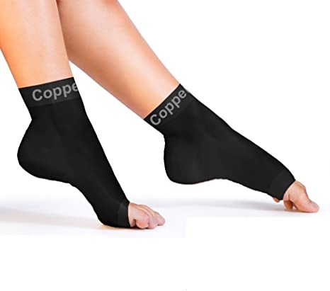 Copper Compression Recovery Foot Sleeves/Plantar Fasciitis Support Socks, 1 GUARANTEED Highest Copper Content! For Relief Of Heel Spurs, Arch Pain, Foot Swelling & Ankle Injuries (1 PAIR)