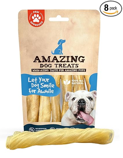 Amazing Dog Treats - Large Collagen Stick - (6 Inch - 8 Count) - Collagen Beef Cheek Rolls for Dogs - 100% Pure Collagen Sticks for Dogs - No Hide Bones for Dogs