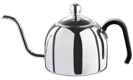 Zell Gooseneck Drip Kettle for Pour Over Coffee and Tea Fully Stainless Steel Interior Stovetop Safe 40-Ounce
