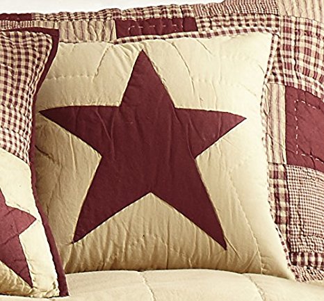 Burgundy and Tan Quilted Star Pillow