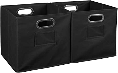 Niche Cheer Home Foldable Fabric Bins Collapsible Cloth Cube Storage Basket, Set Of 2, Black