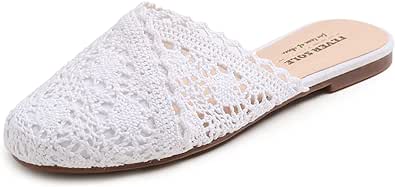 FEVERSOLE Round Toe Lace Ballet Crochet Flats Women's Comfy Breathable Shoes