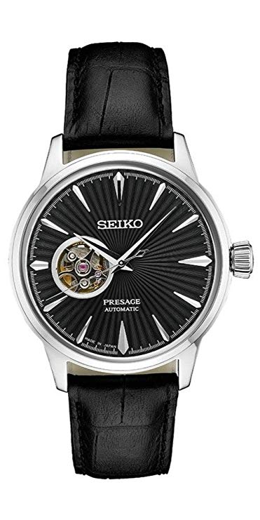 Seiko Men's Presage Automatic Cocktail Time Black Dial Leather Band Dress Watch - Model: SSA359