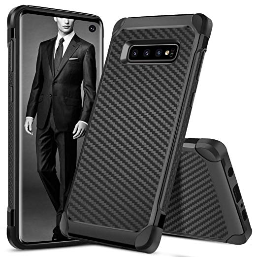 S10 Case,Galaxy S10 Case,DUEDUE Dual Layer Slim Hybrid Shock Absorbing Cover Hard PC Bumper Rugged Carbon Fiber Back Case for Samsung Galaxy S10 6.1" for Men and Boys(2019 Release), Camo Black