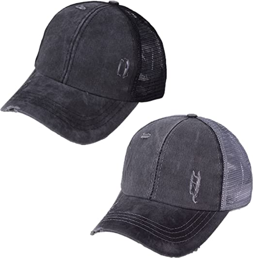 4 Pack Criss Cross Ponytail Hat Washed Distressed Women Mesh Baseball Caps Messy Bun Ponycaps
