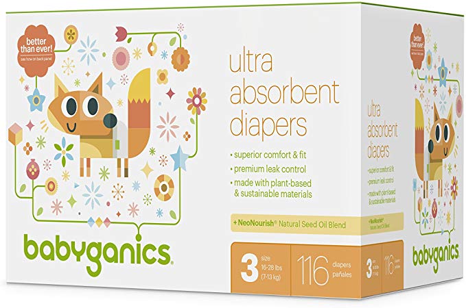 Babyganics Ultra Absorbent Diapers, Size 3, 116 Count