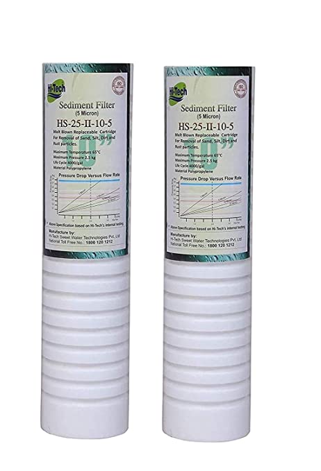 Hi-Tech RO Melt Blown Replaceable Cartridge 10 in 5 Micron Sediment Filter for All Types of Water Purifiers (Grooving 150 Grams Each) - 2 Pcs