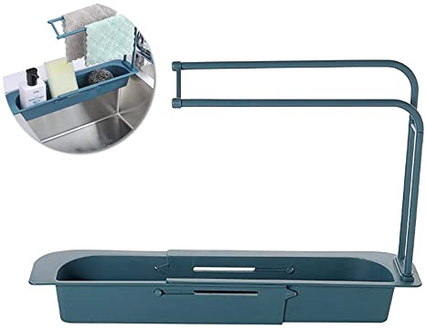 Telescopic Dish Rack Sink Holder, Expandable Storage Drain Basket Dish Rack, Sponge Soap Holder Drainer Sink Tray for Home Kitchen