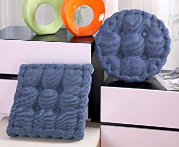 YJBear Corduroy Corn Lattice Cushion Pad Patio Solid Color Thicken Chair Seat Cushion Round Stuffed Super Soft Polyester Cotton Mat Pad for Home Office Kitcken Blue 16" X 16"