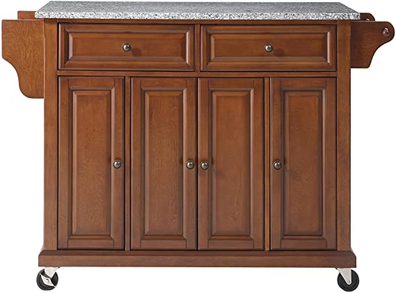 Crosley Furniture Rolling Kitchen Island with Solid Grey Granite Top, Classic Cherry