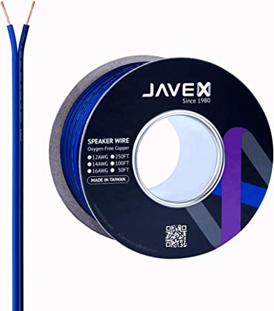 JAVEX Speaker Wire 16-Gauge AWG [Oxygen-Free Copper 99.9%] Cable for Hi-Fi Systems, Amplifiers, AV receivers and Car Audio Systems, Blue/Black,100FT