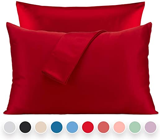 SLEEP ZONE Satin Pillowcases Temperature Regulation Set of 2 for Hair and Skin King 20x40 Pillow Cover (King, Red)