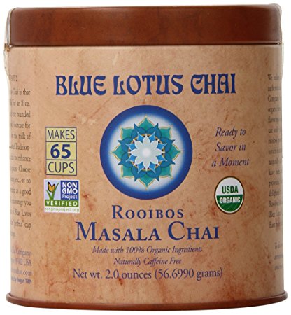 Blue Lotus - Rooibos Masala Chai, Naturally Caffeine Free - 2 oz Tin, Makes 65 Cups
